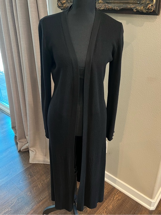 White House Black Market Sweaters - WHBM Black Ribbed Duster Cardigan Subtle Gold Sleeve Buttons, Wool Blend